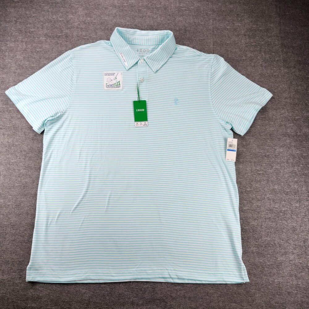 Izod Golf with Stretch Stripe Size xl Turquoise No Roll Collar NWT